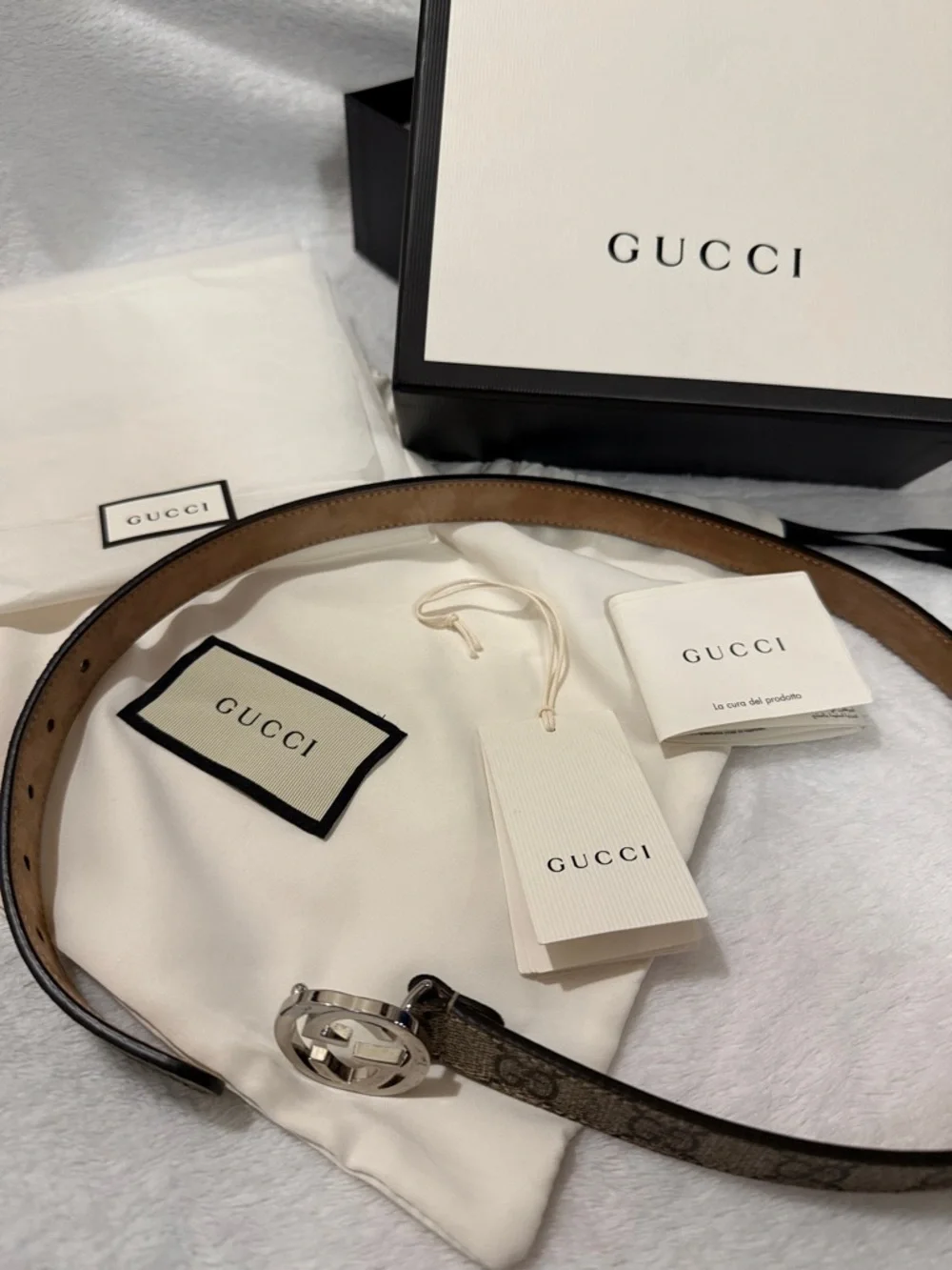Gucci Kids Brown Supreme Canvas Belt with Silver Double G Buckle